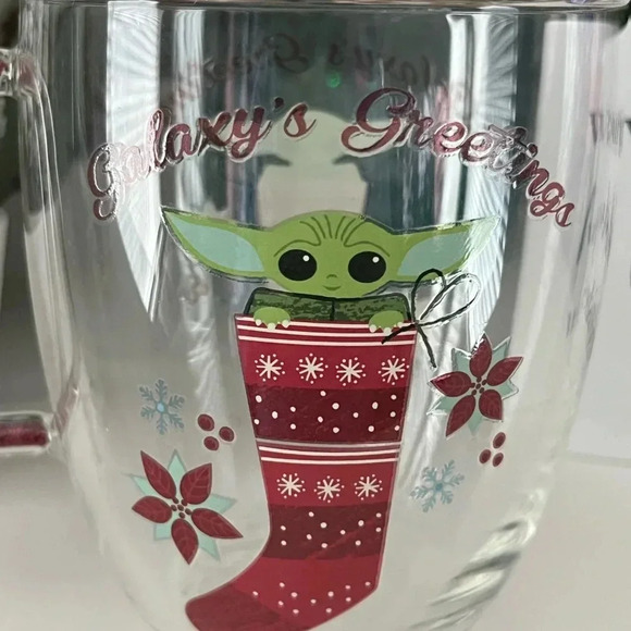 Star Wars Baby Yoda Galaxys Greetings Clear  Glass Mug - Picture 4 of 6